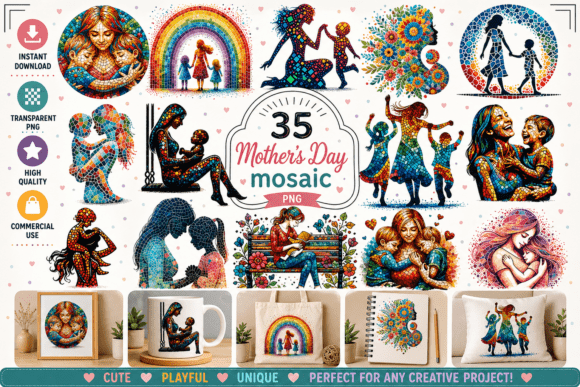Celebrate Motherhood with Vibrant Mosaic Silhouettes