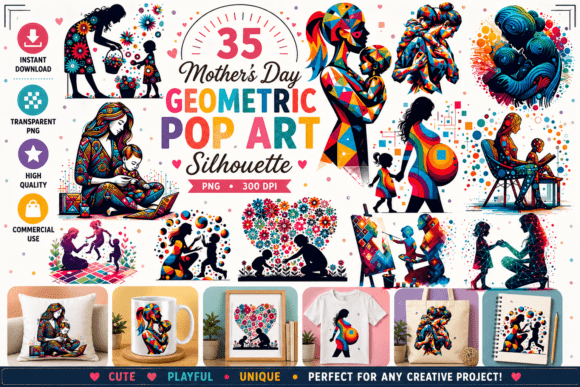 Mother's Day Geometric Pop Art Silhouette: Bold Design for Modern Projects