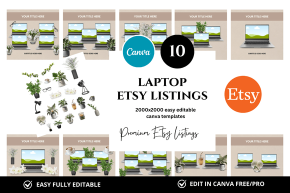 Transform Your Etsy Shop with 10 Laptop Premium Etsy Listings Mockup